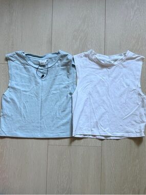 Zara Girls Sleeveless Tank Tops Bundle of 2- Light Blue & White